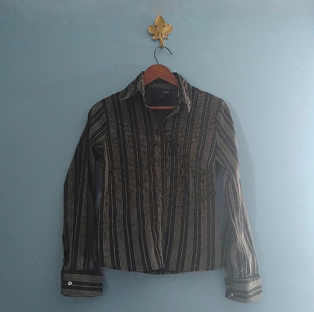 Black Pin Stripe Button-Up